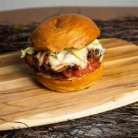 Fried Chicken Parmesan · Best of the barnyard - chicken parmesan sandwich topped with mozzarella cheese and marinara ...