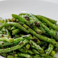 Dry Sauteed String Beans · Fresh spring bean sauteed with minced garlic pickle
