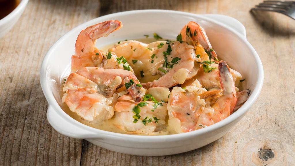 Sautéed Shrimp · Served with shell, sautéed with olive oil and garlic, and finished with our ouzo anise cream sauce or mint mustard vinaigrette.