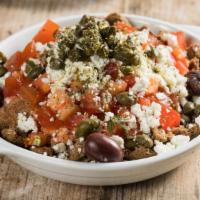 Dakos Salad · Comes with barley rusk, chopped tomatoes, feta, Kalamata olives, and capers. A classic salad...