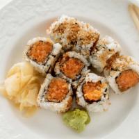 J. Roll · Crunchy and spicy salmon rolled up with bonito power.