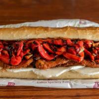 The Maria Lisa · Grilled or crispy chicken cutlet, fresh, mozzarella, roasted red peppers and our signature b...