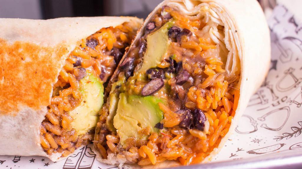 Burrito - Golden Avocado (Vegan) · Fried avocado paired with vegan chipotle aioli

*All burritos served with black beans, seasoned rice, salsa & choice of protein in a grilled flour tortilla.