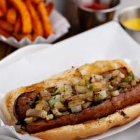 Italian Dog · Deep-fried Italian sausage topped with grilled bell peppers and onions.