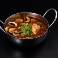 Tom Yum Soup · Spicy. Either chicken, shrimp, vegetables, or tofu. This spicy tom yum broth is on the light...