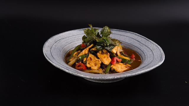 Queen Of Siam Basil · Spicy. Sauteed with fresh basil, chili, onions, scallions & bell peppers in an exotic Thai spicy sauce.