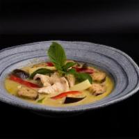Green Curry · Spicy. Go! and have this too! eggplant, bamboo shoots, bell peppers & fresh basil leaves, pa...