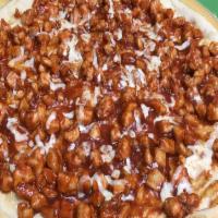 Bbq Chicken Pizza · Cubes of chicken marinated in our own BBQ sauce with mozzarella cheese. Large 18