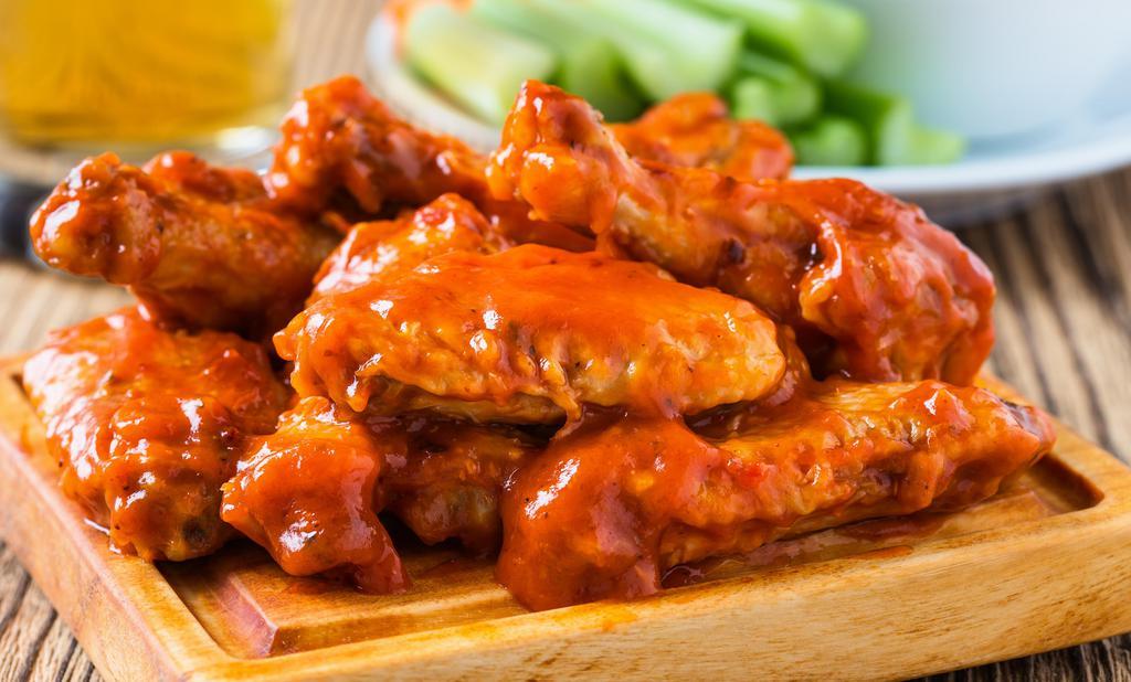 Buffalo Chicken Wings 1/4 Lb. · Bone in wings tossed with a classic buffalo sauce.