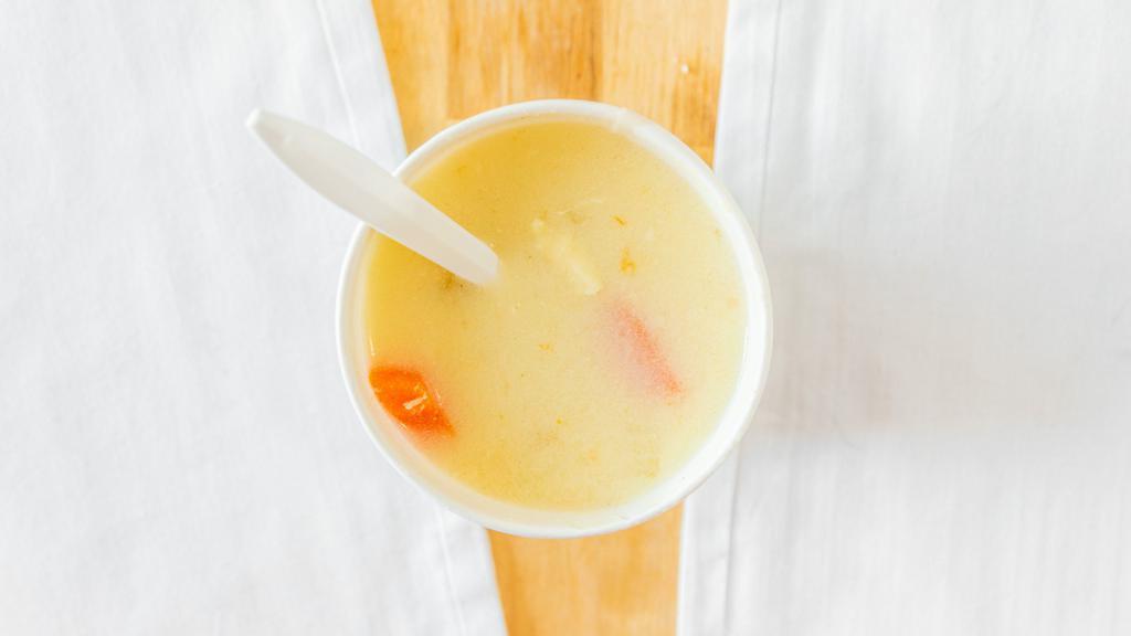 Avgolemono Soup · Lemony chicken and rice soup.