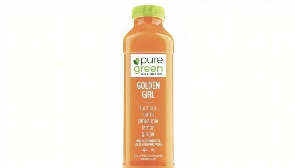 Golden Girl, Cold Pressed Juice (Anti Inflammatory) · Turmeric, carrot, pineapple, lemon and ginger.

One of the key active ingredients in the Golden Girl cold pressed juice is cold pressed turmeric root. Cold pressed turmeric root has a host of benefits and has been known to potentially aid inflammation in the body. This cold pressed juice is a balance blend of root vegetables including carrot with some pineapple for a touch of sweetness and ginger for a little spice.

We are a proud supporter of local and organic farms.