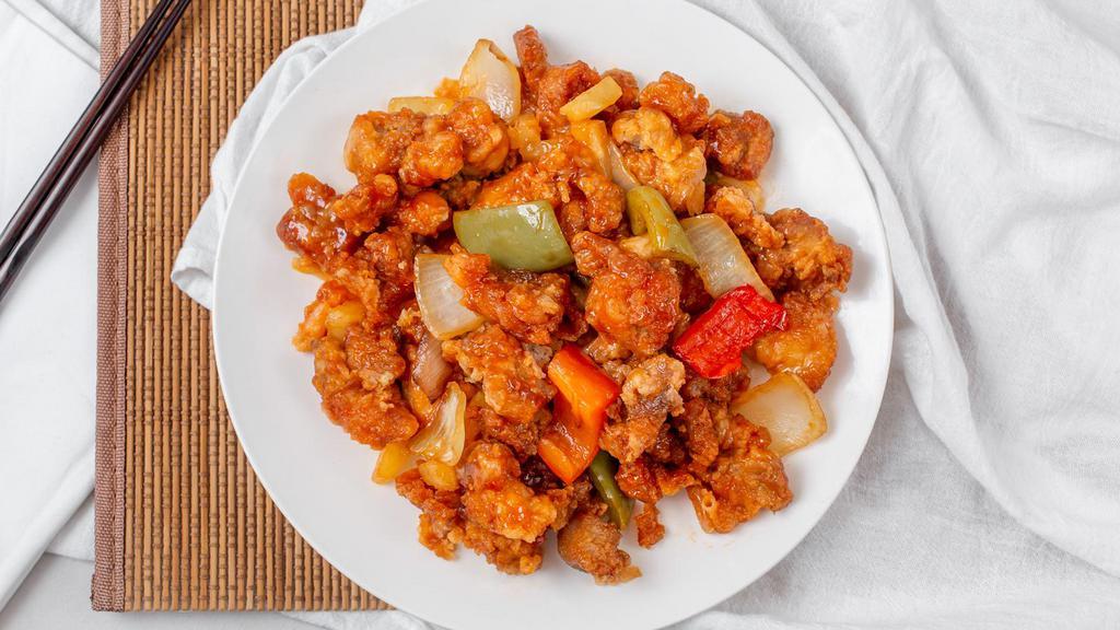 Sweet & Sour Chicken · With white rice.