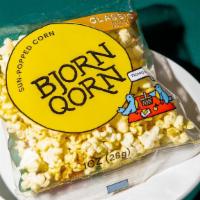Bjornqorn Popcorn · Vegetarian, Vegan, Gluten-Free. Non-gmo popcorn, nutritional yeast, popped by the sun.