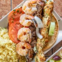 Mix Grill Platter · Lamb kebob shrimp kebob chicken kebob Zorba fries