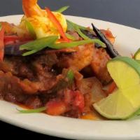 Shrimp Balchao · A classic Goan street food! Succulent shrimp in a spicy chili masala sauce. with star anise.