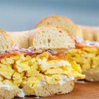 The Leo · Lox, eggs, red onions, cream cheese