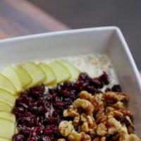 Rise -N- Grind  (Til 4Pm · Steel-cut oatmeal, cranberries, walnuts, honey and choice of apple, strawberry or banana