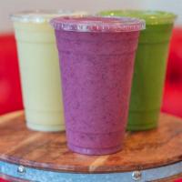 Lou Ferrigno Acai · acai, banana, blueberry, whey protein, spirulina, peanut butter, almond milk, agave