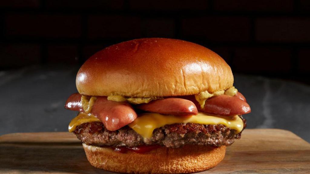 Nathan’S Signature Burger · A 4 oz fresh Angus beef patty, Nathan's hot dog, mustard, and American cheese.