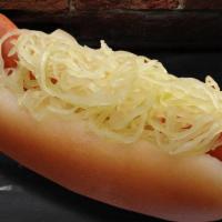 Sauerkraut Dog · Nathan's Famous all-beef hot dog topped with sauerkraut and your choice of toppings.