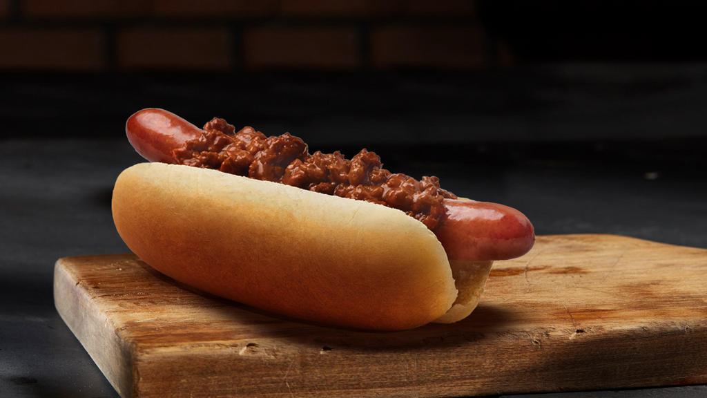 Chili Dog · Nathan's Famous all-beef hot dog topped with our delicious chili and your choice of toppings.