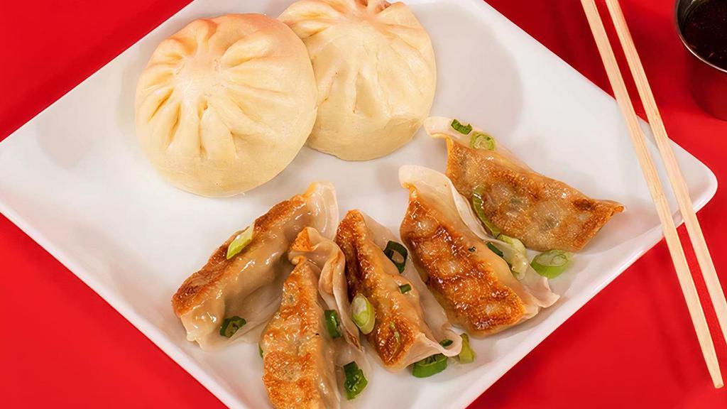2 Bao + 5 Potstickers Combo · Mix-and-match any 2 flavours of our signature bao paired with your choice of 5 pan-seared Green Vegetable or Ginger Chicken Potstickers.