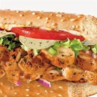 Honey Mustard Chicken Sub · Oven roasted chicken breast strips, bacon, swiss cheese, tomato, red onions, and shredded le...