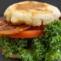 Blt · The famous combination of bacon, lettuce, and tomato on an english muffin.