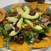 Avocado Bean Salad · Black beans, garbanzos, cilantro, scallions, avocado, red onions tossed with olive oil and l...