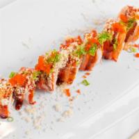 New Kani · Crunch spicy tuna topped with crab meat, scallion, masago spicy sauce.