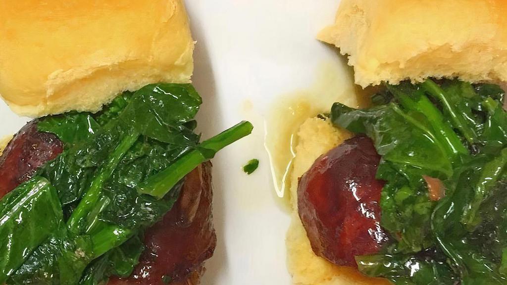 Sausage And Broccoli Rabe Sliders · Sautéed with garlic and olive oil.
