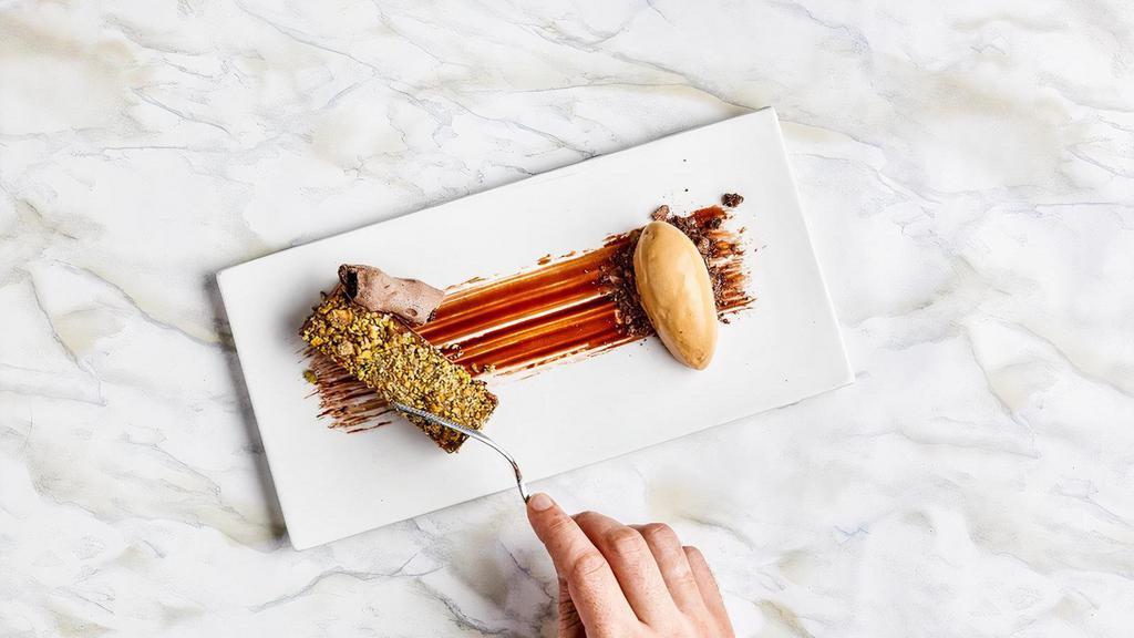 Ilili Candy Bar · caramel fondant / sesame crunch / chocolate ice cream (no ice cream for delivery or take out)