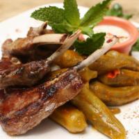 Grilled Lamb Chops · Okra stewed with tzatziki sauce and fresh mint.