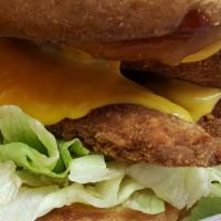 Fried Chicken Finger Sandwich · 3 chicken fingers on a bun with cheese n toppings