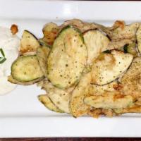Yefsi Chips · Vegetarian. Zucchini and eggplant chips lightly fried with tzatziki sauce.