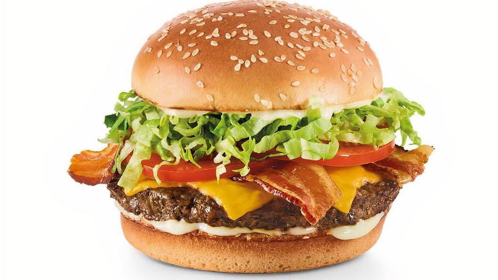 Bacon Cheeseburger · Hardwood-smoked bacon, lettuce, tomatoes, mayo and choice of cheese.