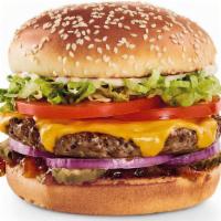 The Impossible™ Cheeseburger · A delicious, fire-grilled patty made from plants. . Red’s pickle relish, red onions, pickles...
