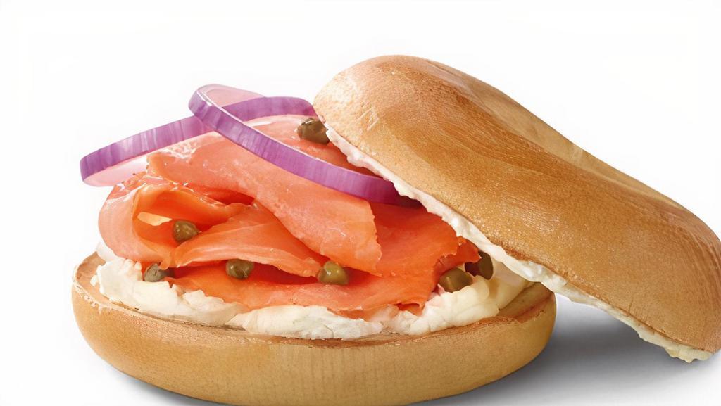 Sliced Nova Lox & Cream Cheese On A Bagel · Fresh Sliced Smoked Salmon and Cream Cheese on a Bagel. Bread Choice Defaults To PLAIN BAGEL If We Are Out Of Your Selection
