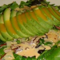 Avocado Salad · Peanuts, spring mix, and slices of avocado with mango dressing and chef's special sauce.