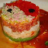 Sushi Parfait · Two different layers of chopped tuna and lobster with caviar & scallion. Served with chef's ...