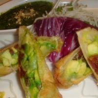 Avocado Egg Roll · Served with cilantro dipping sauce.