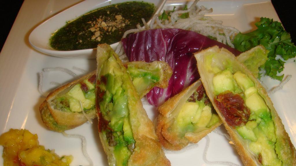 Avocado Egg Roll · Served with cilantro dipping sauce.