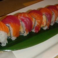 Mars Roll · Crunchy spicy lobster inside, topped with tuna and salmon.