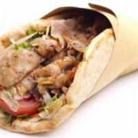 Chicken Gyro On Pita · Delicious juicy chicken gyro on a pita, served with lettuce, tomatoes, green peppers, onions...