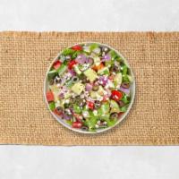Greek God Salad · Romaine lettuce, cucumbers, tomatoes, red onions, olives, and feta cheese tossed with balsam...
