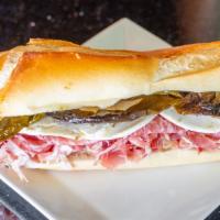 The Bronx Bomber · Sopressata, prosciutto, fresh mozzarella, long hot peppers with drizzle olive oil.