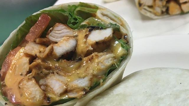 Wise Guy · Grilled chicken, lettuce, tomatoes, melted American cheese and spicy ranch sauce in a wrap.
