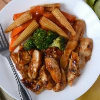 Chicken Teriyaki · Served with miso soup and salad.