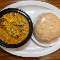 Fufu With Egusi Soup · Garri pounded yam and oatmeal.