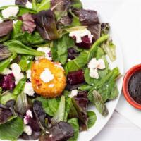 Beets & Goat Cheese · Mixed greens, red beets, fried goat cheese medallion, crumbled honey goat cheese, sesame dre...